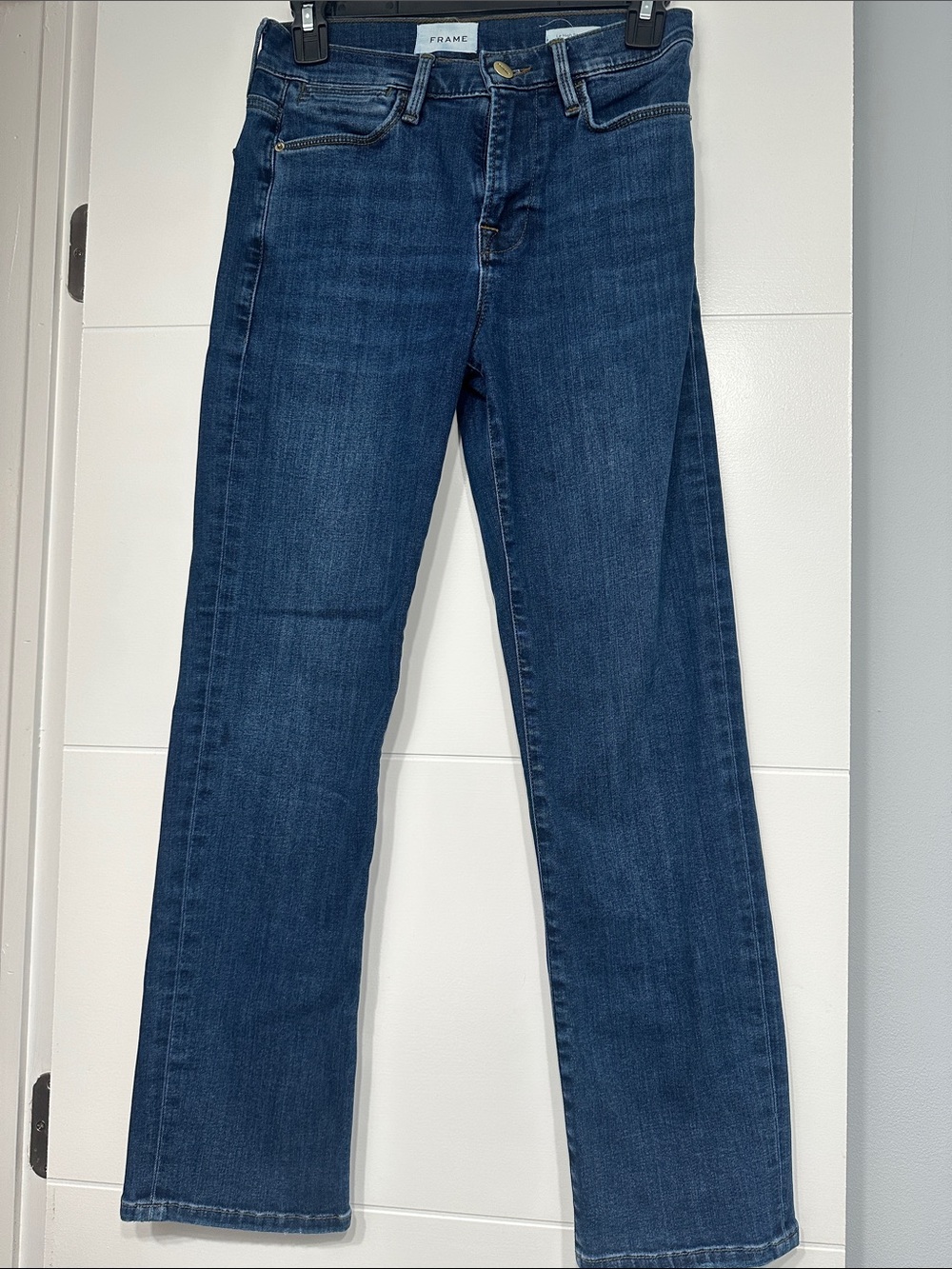 FRAME Medium Blue Denim Jeans with Gold Button